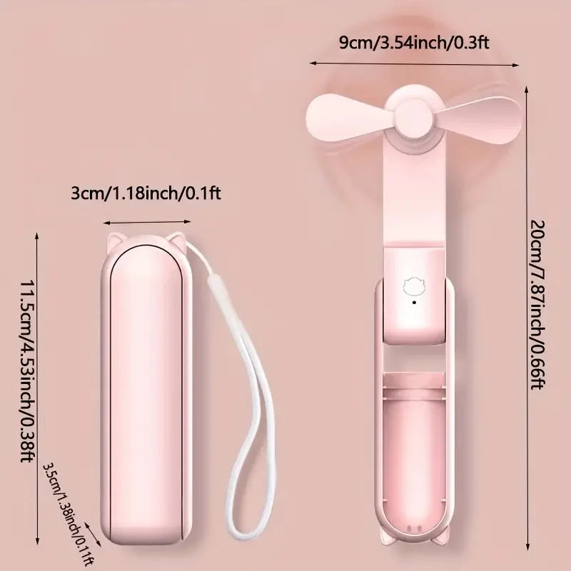 Foldable Handheld Mini Fan – USB Rechargeable, 3 Speeds, for Women, Travel & Outdoor