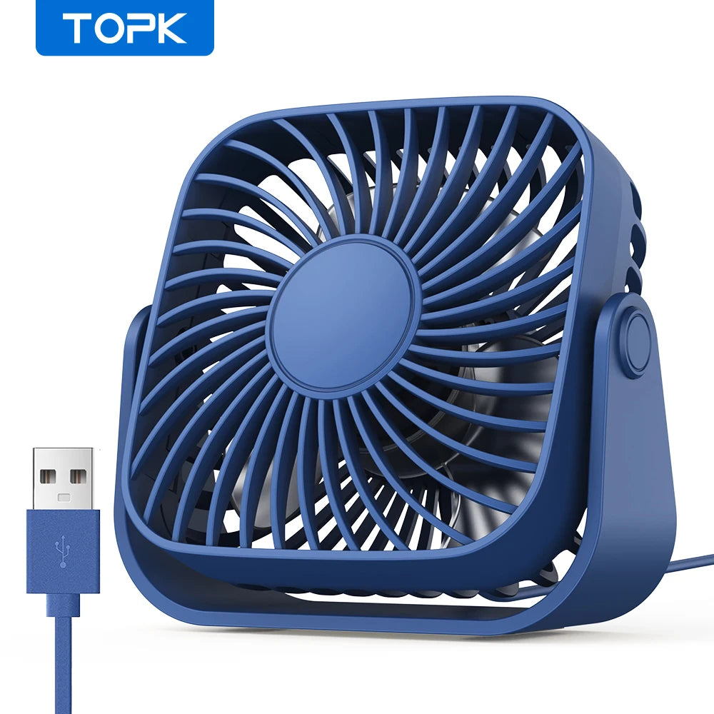 TOPK 4-Inch USB Mini Portable Fan – 3 Speeds, 360° Adjustable, for Camping & Home