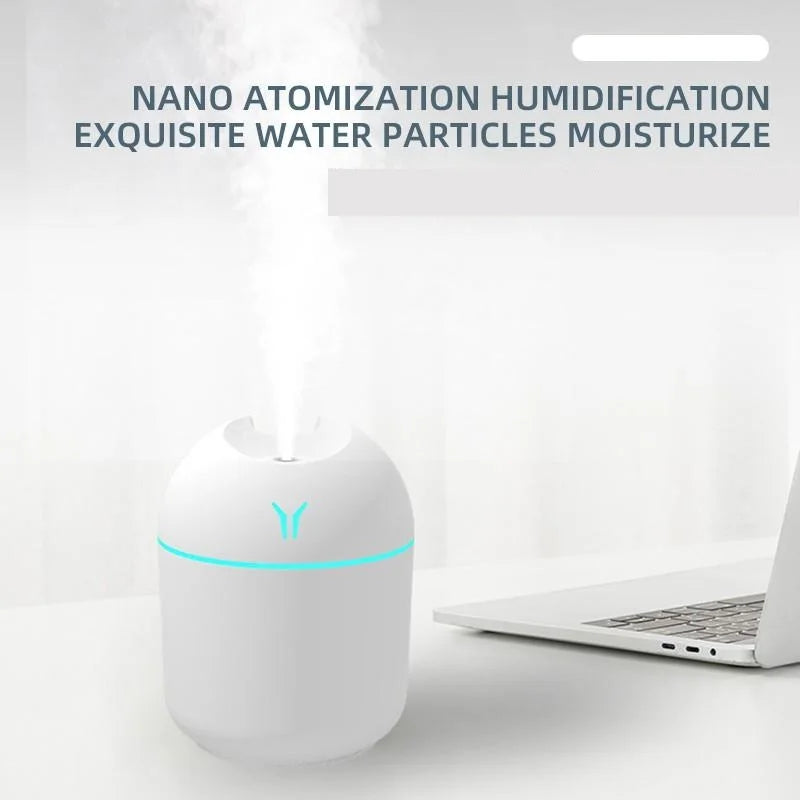 250ml USB Mini Air Humidifier & Aroma Diffuser – Ultrasonic, LED Colour Lamp, for Home & Car