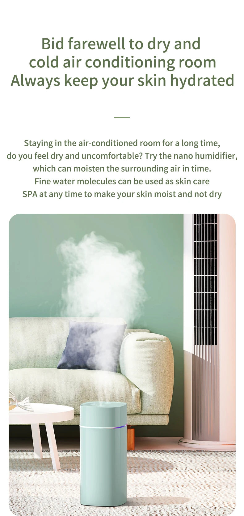Creative Dual Nozzle Desktop Humidifier – USB, 7 Colour Ambient Light, Aromatherapy