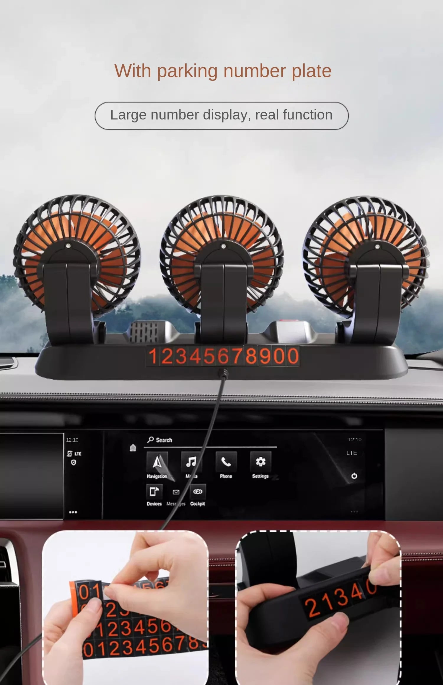 3-Head Car Fan – 360° Adjustable, USB/12V/24V, 2 Speeds