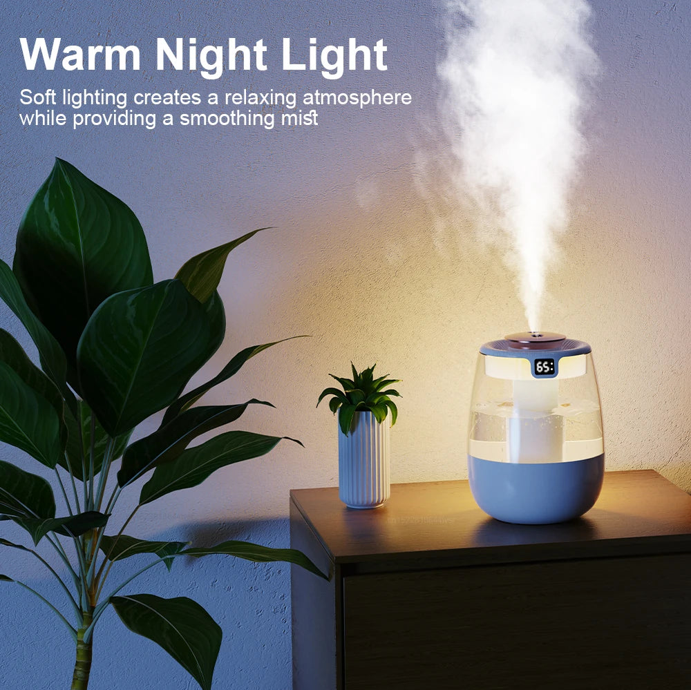 Cool mist air humidifier with warm night light and visible mist from top nozzle