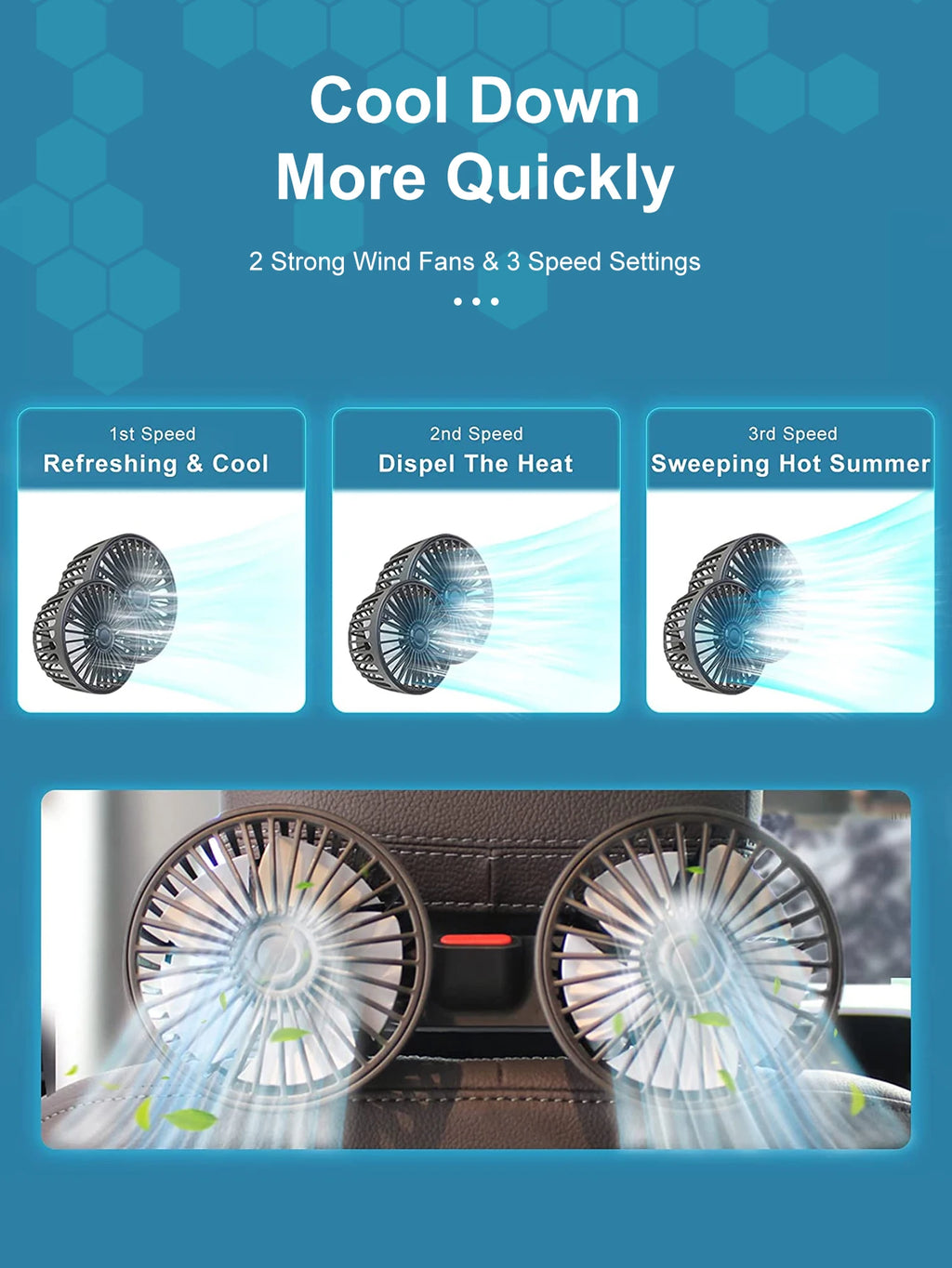 Car Seat Cooling Fan – 360° Dual Head USB
