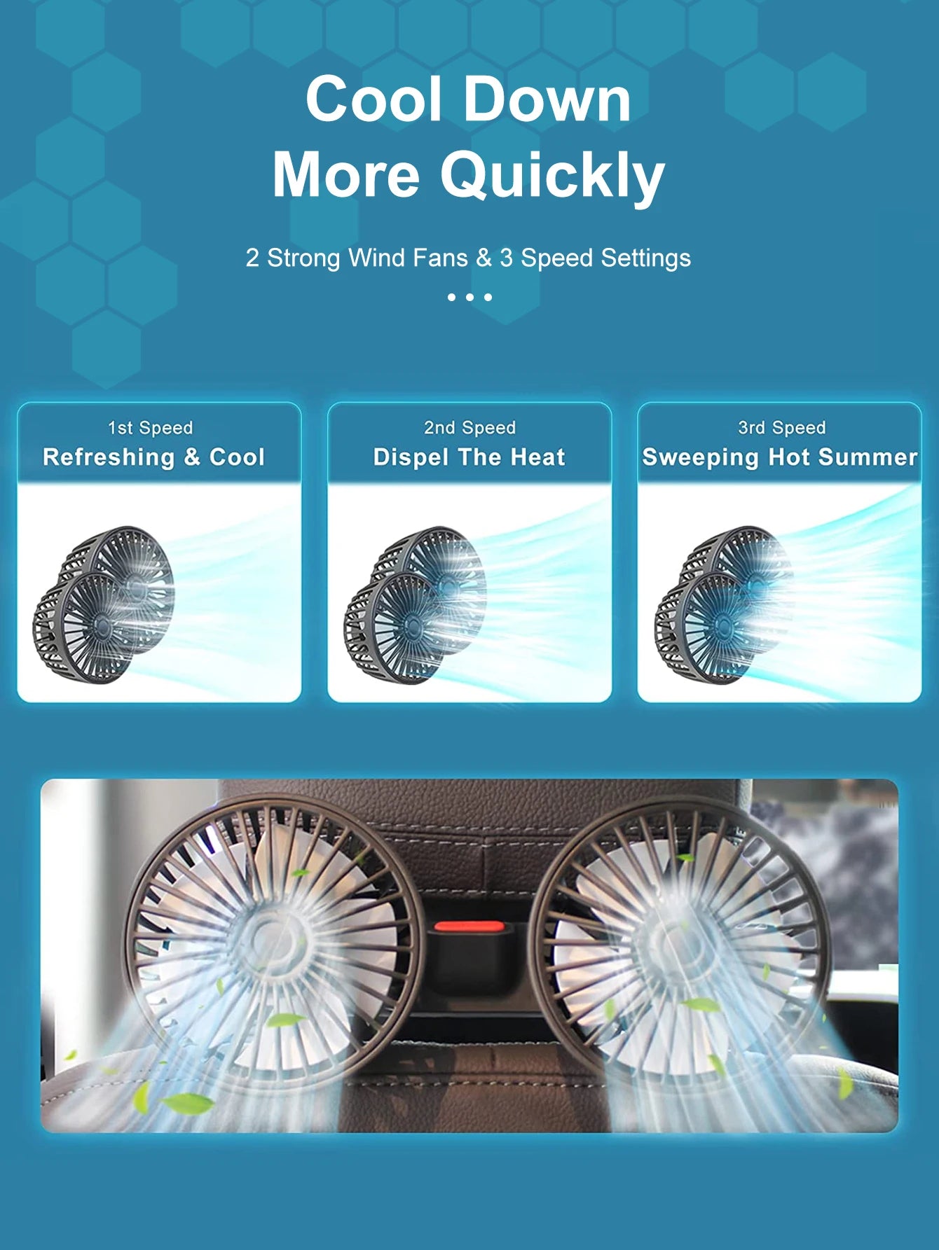 Car Seat Cooling Fan – 360° Dual Head USB