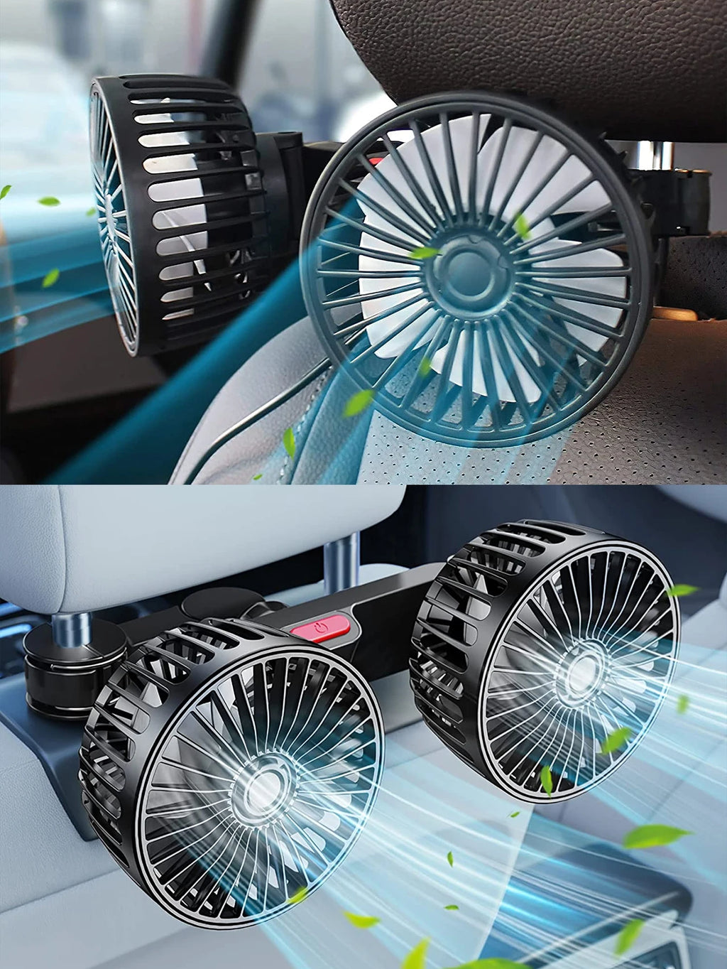 Car Seat Cooling Fan – 360° Dual Head USB