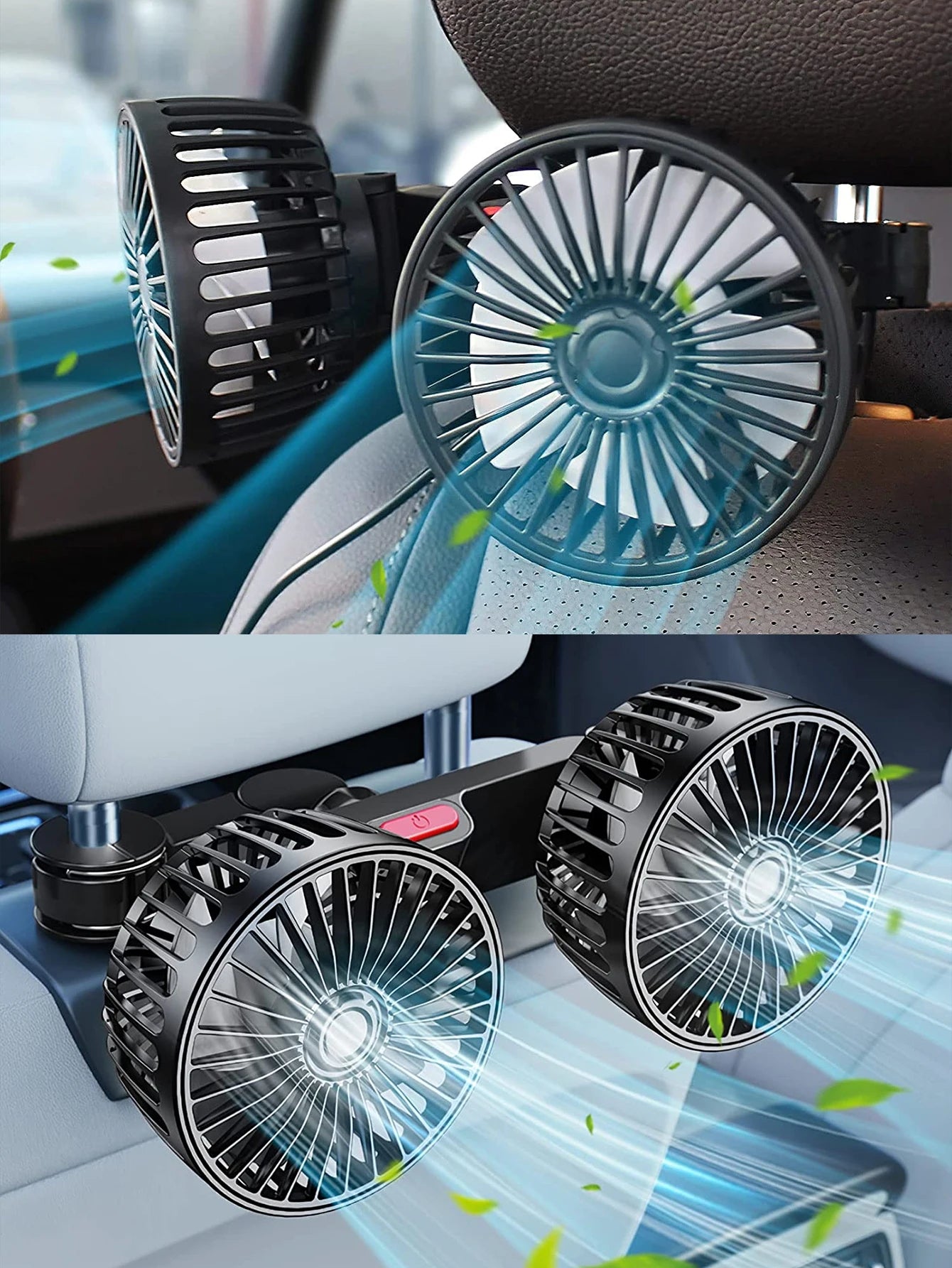 Car Seat Cooling Fan – 360° Dual Head USB