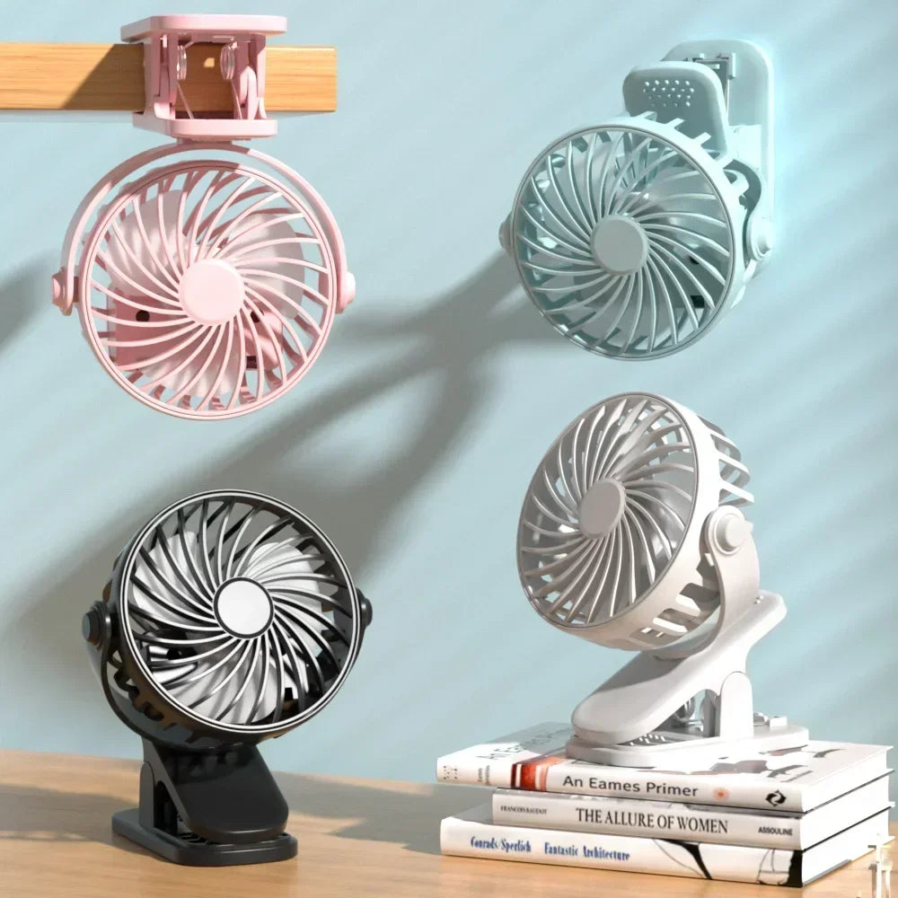 Portable Clip on Fan USB Desk Fan 3 Speeds Quiet Wind Rotate Personal Electric Fan Standing Fans For Office Student Deskto