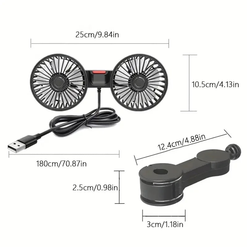 Car Seat Cooling Fan – 360° Dual Head USB
