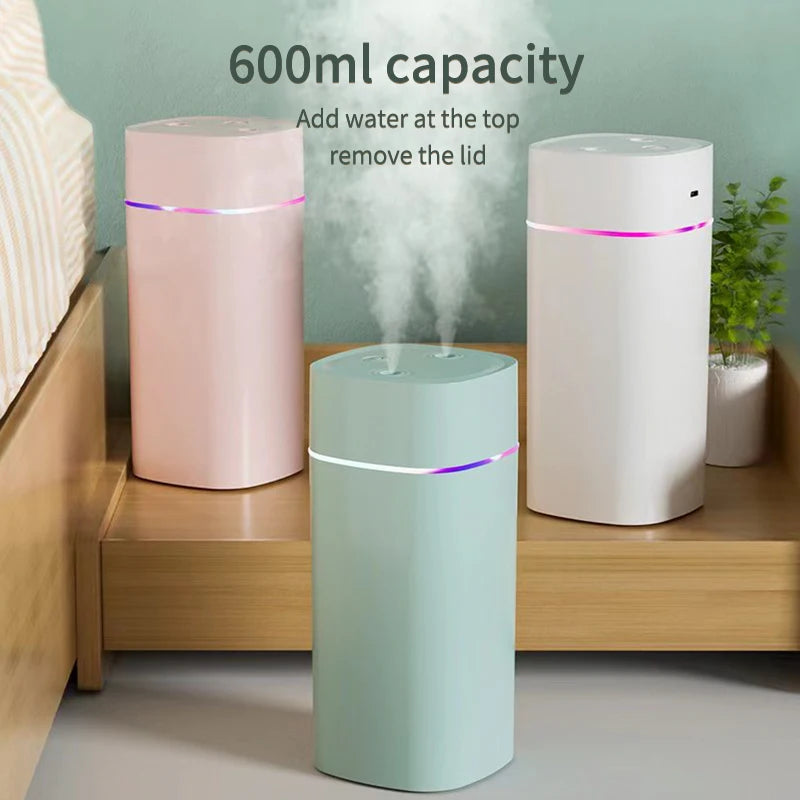 Creative Dual Nozzle Desktop Humidifier – USB, 7 Colour Ambient Light, Aromatherapy