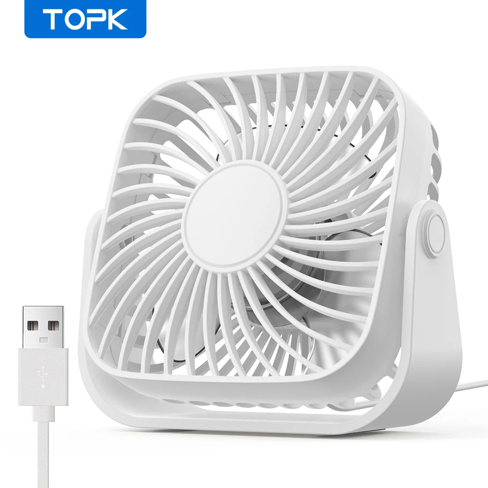 TOPK 4-Inch USB Mini Portable Fan – 3 Speeds, 360° Adjustable, for Camping & Home