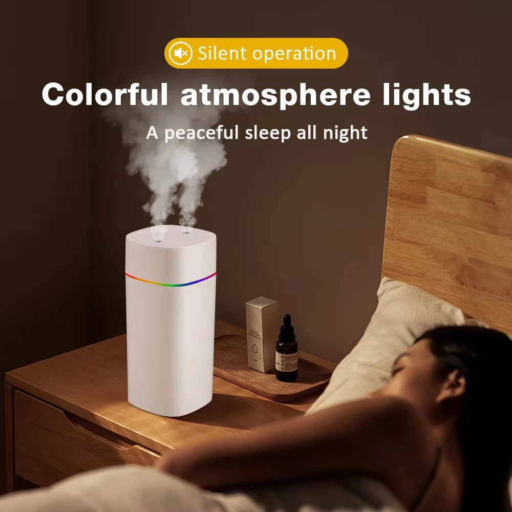 Creative Dual Nozzle Desktop Humidifier – USB, 7 Colour Ambient Light, Aromatherapy