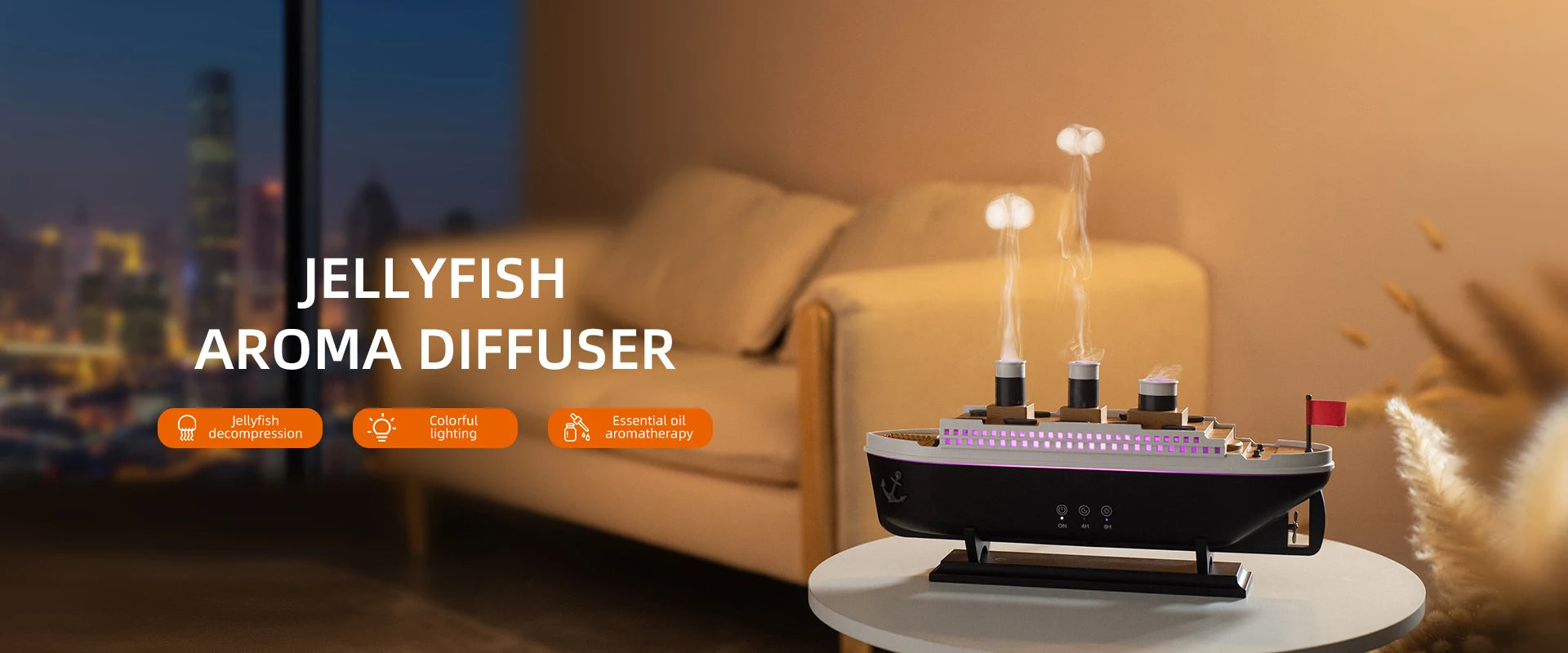 Dynamic Jellyfish Air Humidifier – 250ml, Remote Control, 7 LED Colours