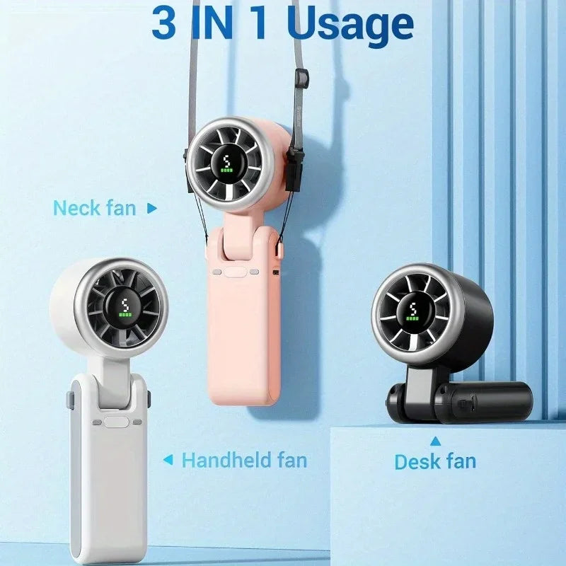3-in-1 Rechargeable Travel Fan – 5 Speeds, 3600mAh Battery, USB Charging