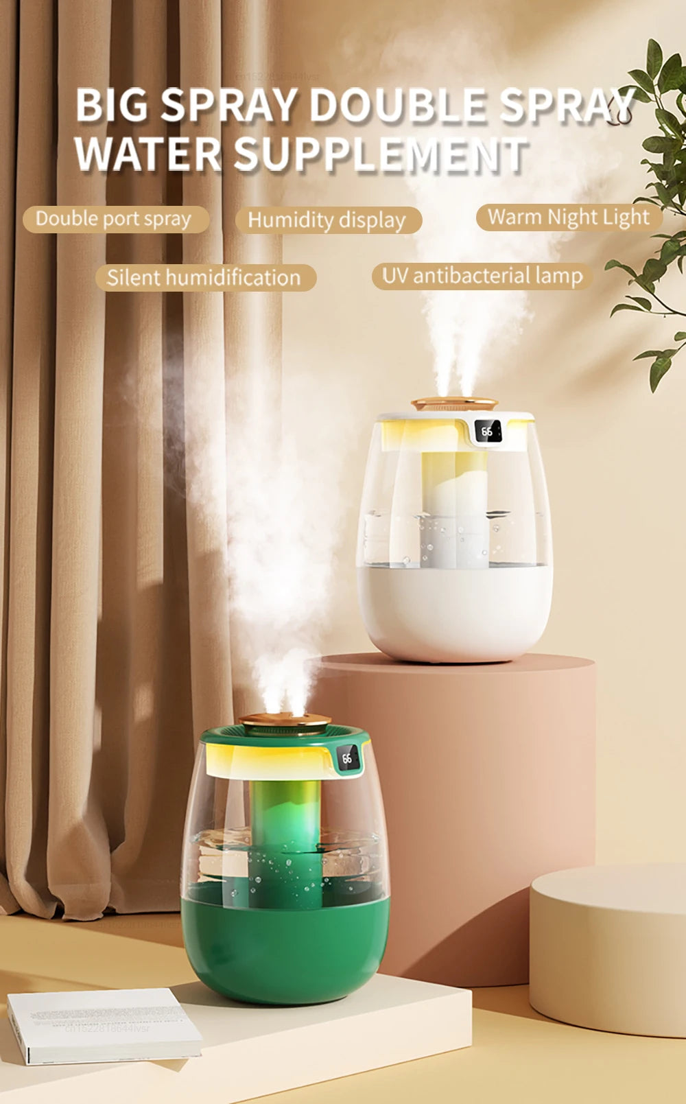 Green cool mist humidifier emitting warm mist spray