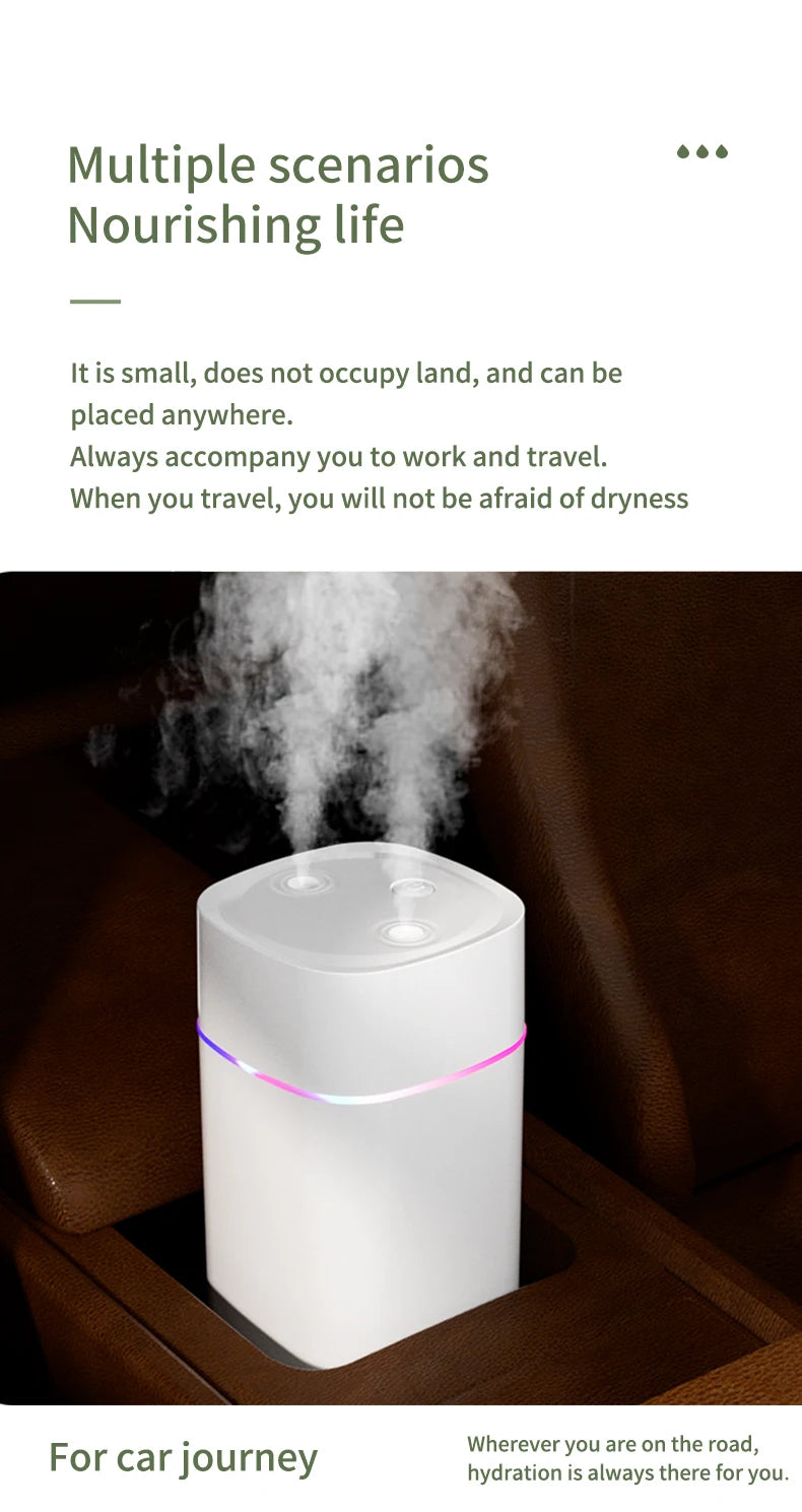Creative Dual Nozzle Desktop Humidifier – USB, 7 Colour Ambient Light, Aromatherapy