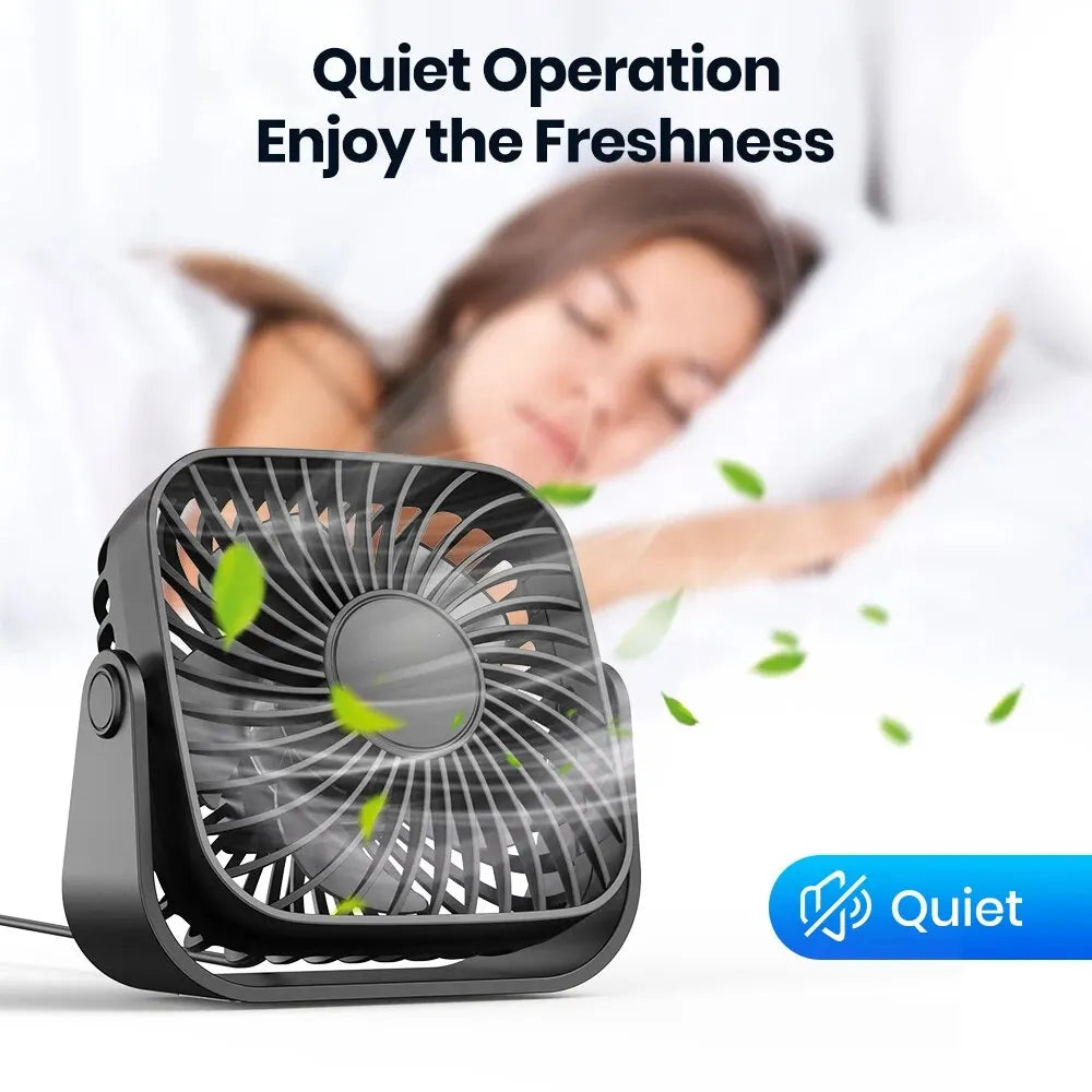 TOPK 4-Inch USB Mini Portable Fan – 3 Speeds, 360° Adjustable, for Camping & Home