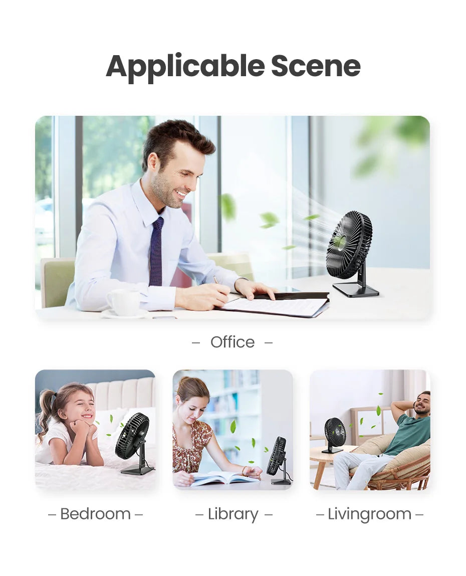 GAIATOP Portable USB Desk Fan – 90° Tilt, 3 Speeds, Ultra Quiet