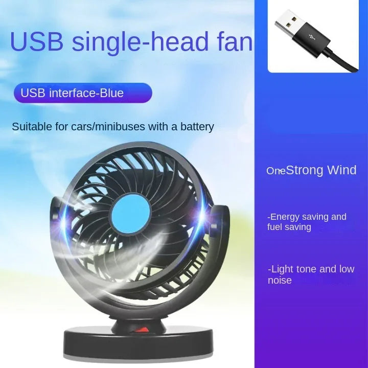 3-Head Car Fan – 360° Adjustable, USB/12V/24V, 2 Speeds