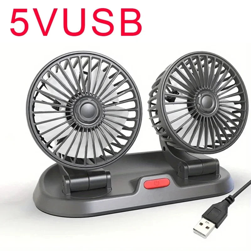 3-Head Car Fan – 360° Adjustable, USB/12V/24V, 2 Speeds