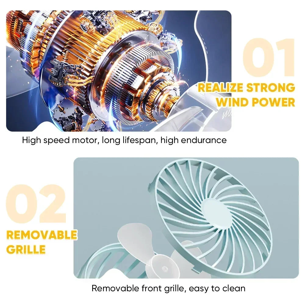 Portable Clip on Fan USB Desk Fan 3 Speeds Quiet Wind Rotate Personal Electric Fan Standing Fans For Office Student Deskto