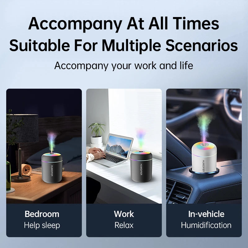 180ml Mini USB Air Humidifier & Aroma Diffuser – Essential Oil, LED Lights, for Car & Home