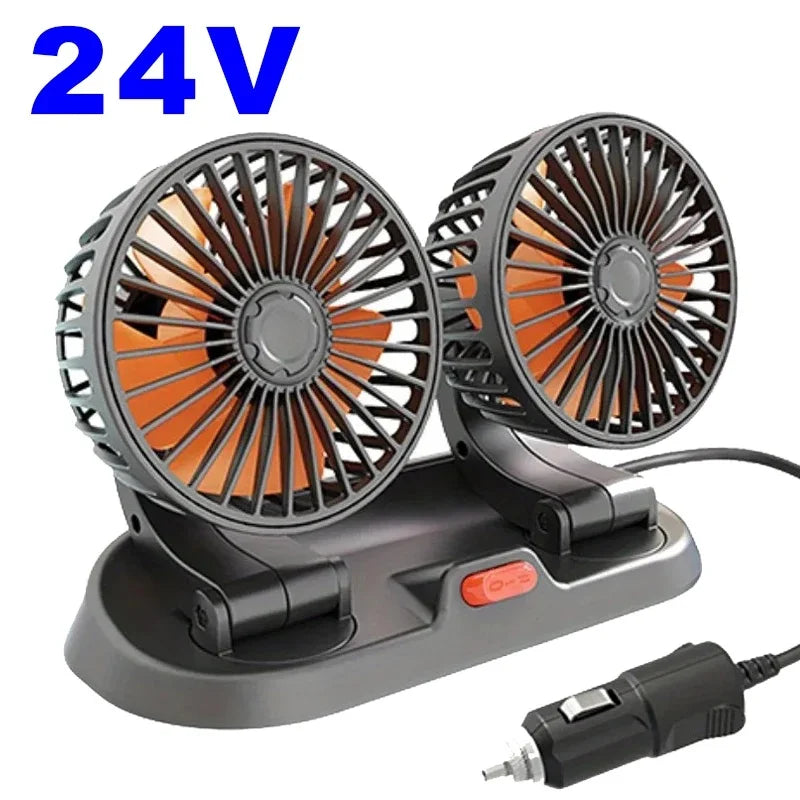 3-Head Car Fan – 360° Adjustable, USB/12V/24V, 2 Speeds