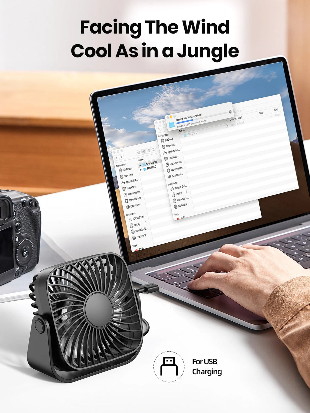 TOPK 4-Inch USB Mini Portable Fan – 3 Speeds, 360° Adjustable, for Camping & Home
