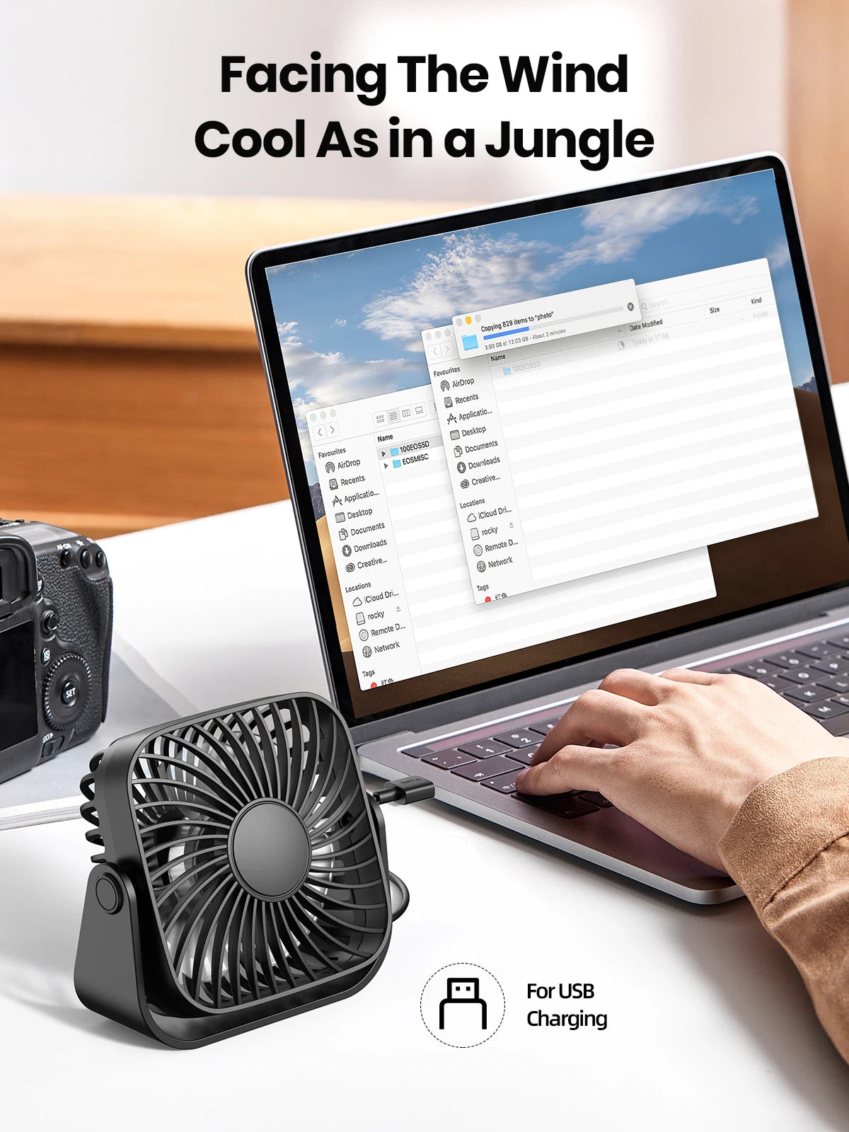 TOPK 4-Inch USB Mini Portable Fan – 3 Speeds, 360° Adjustable, for Camping & Home