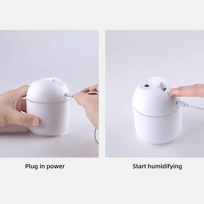 250ml USB Mini Air Humidifier & Aroma Diffuser – Ultrasonic, LED Colour Lamp, for Home & Car
