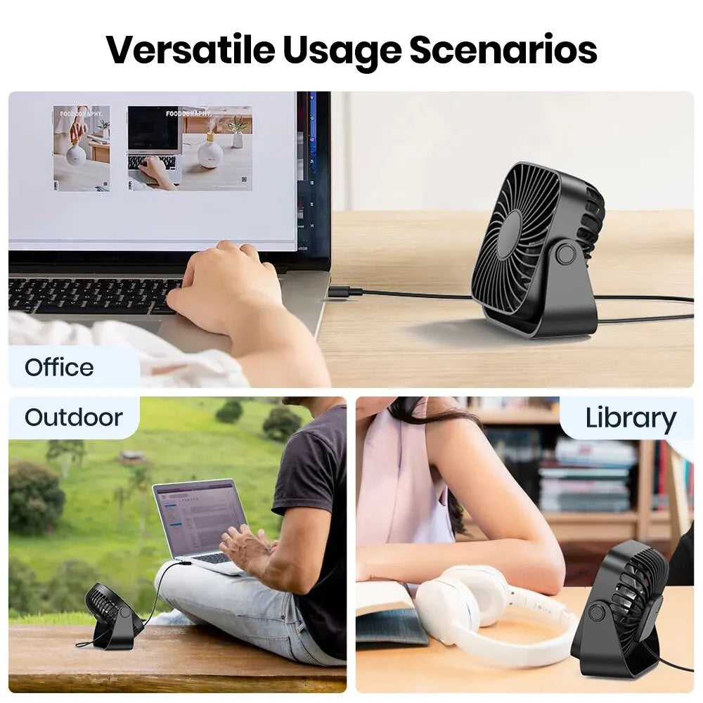 TOPK 4-Inch USB Mini Portable Fan – 3 Speeds, 360° Adjustable, for Camping & Home