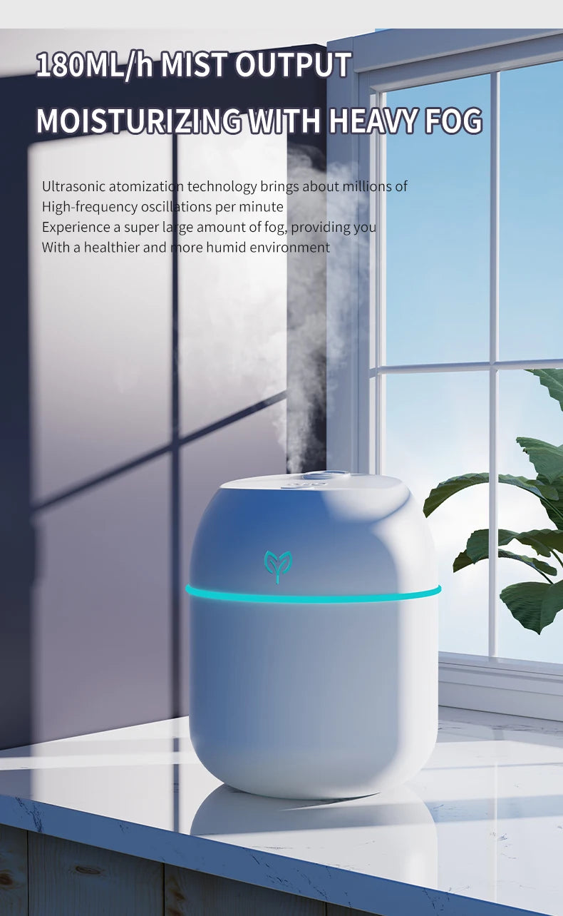 220ml USB Air Humidifier – Big Fog, Smart Desktop, Aromatherapy
