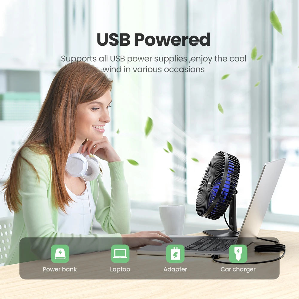 GAIATOP Portable USB Desk Fan – 90° Tilt, 3 Speeds, Ultra Quiet