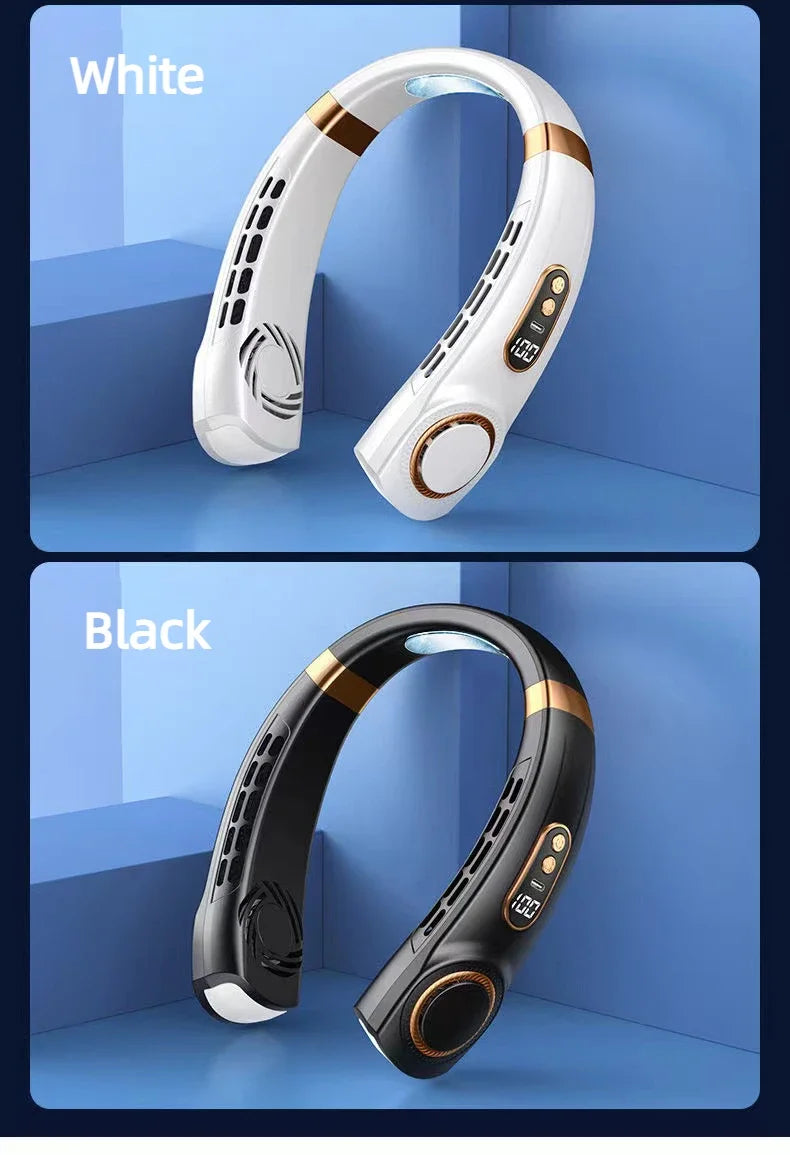 Neck Fan, Portable Bladeless Fan, 4000mAh Battery USB Rechargeable, LED Display, 360 °   Cooling Wearable Personal Fan, 3 Speeds