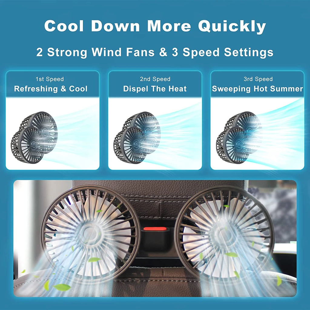 Car Seat Cooling Fan – 360° Dual Head USB