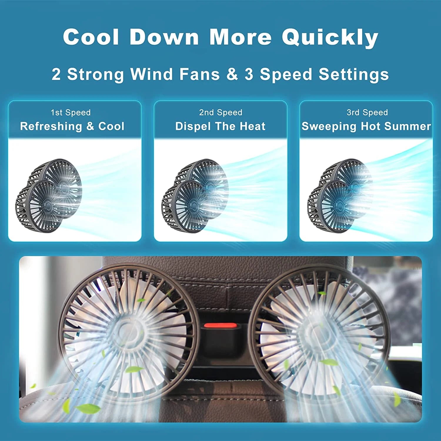 Car Seat Cooling Fan – 360° Dual Head USB