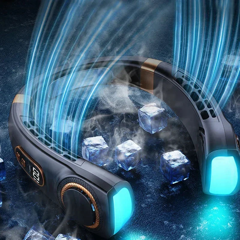 Neck Fan, Portable Bladeless Fan, 4000mAh Battery USB Rechargeable, LED Display, 360 °   Cooling Wearable Personal Fan, 3 Speeds