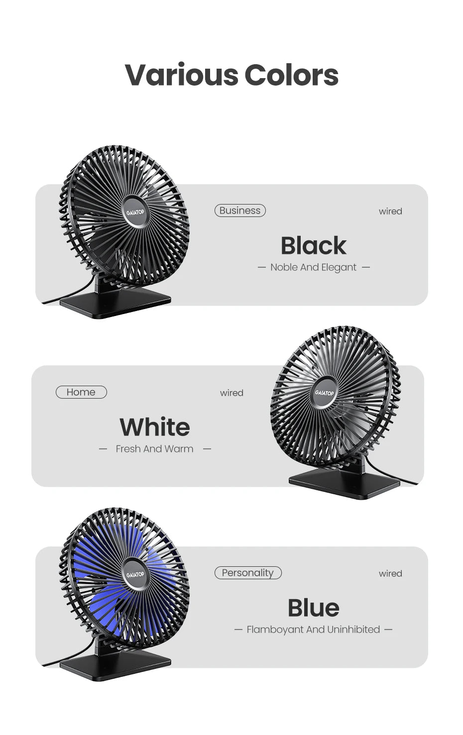 GAIATOP Portable USB Desk Fan – 90° Tilt, 3 Speeds, Ultra Quiet