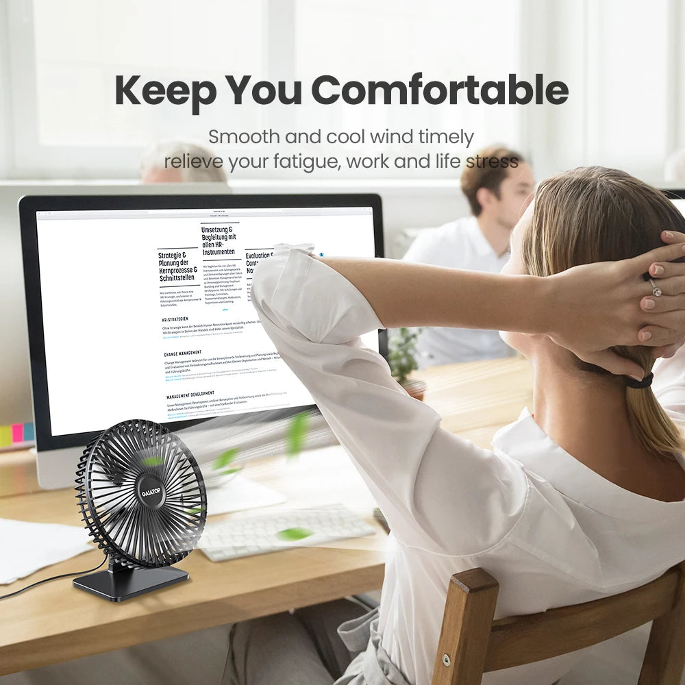 GAIATOP Portable USB Desk Fan – 90° Tilt, 3 Speeds, Ultra Quiet