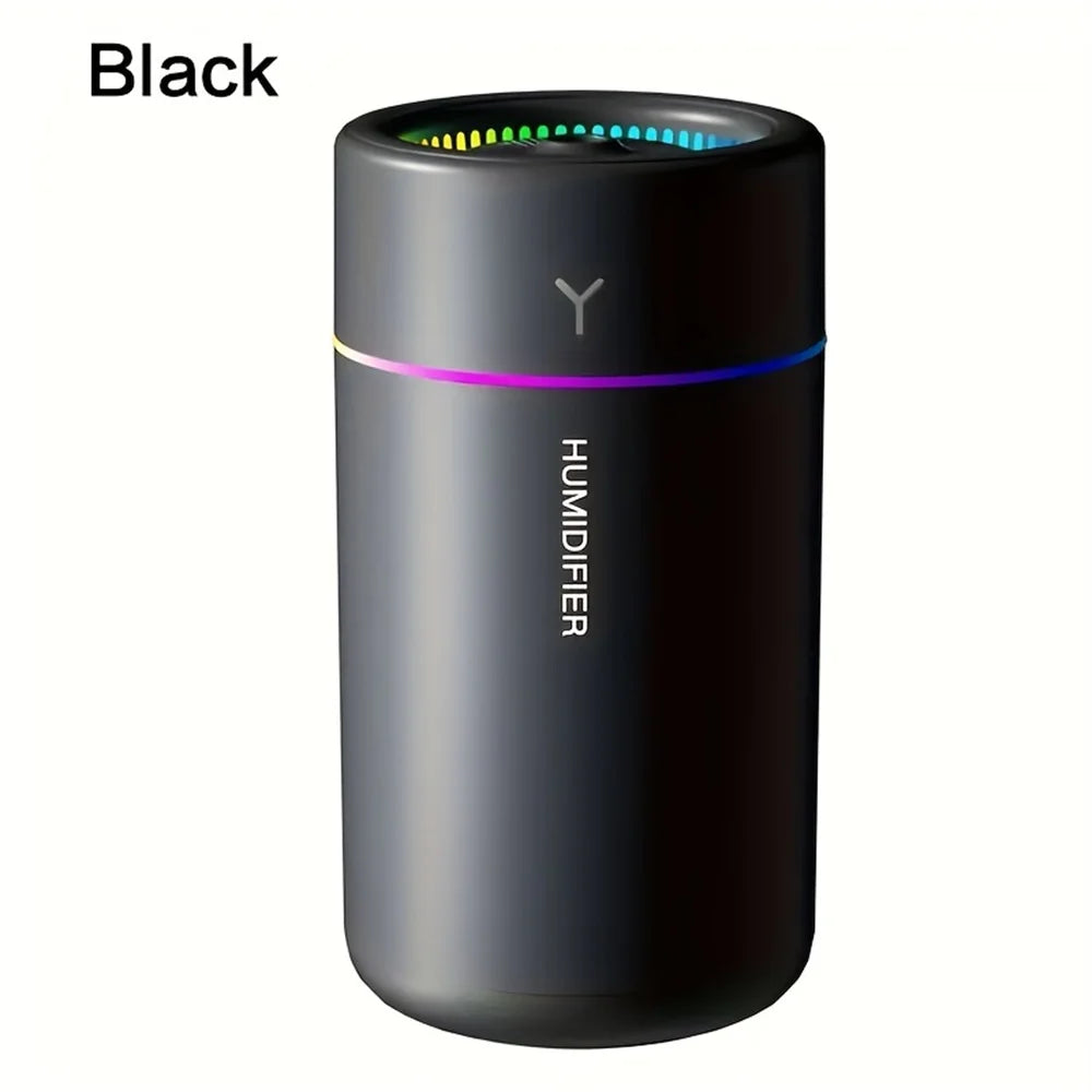 Black car humidifier with colorful LED light ring on top