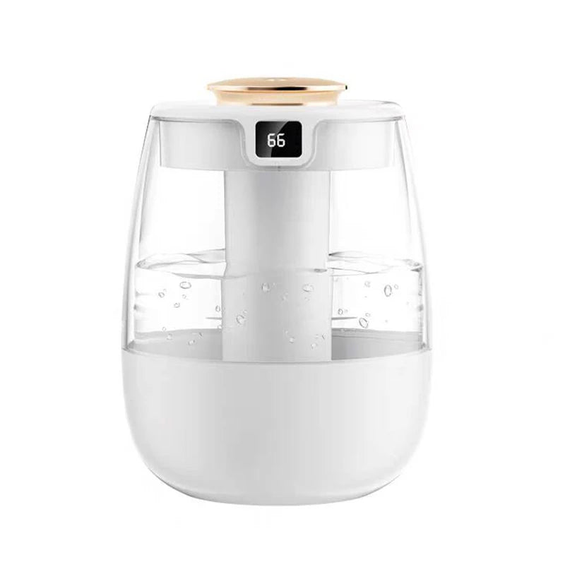 White cool mist air humidifier with clear water tank and LED temperature display