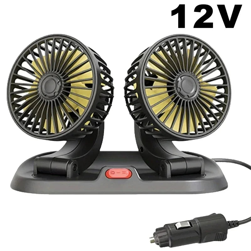 3-Head Car Fan – 360° Adjustable, USB/12V/24V, 2 Speeds