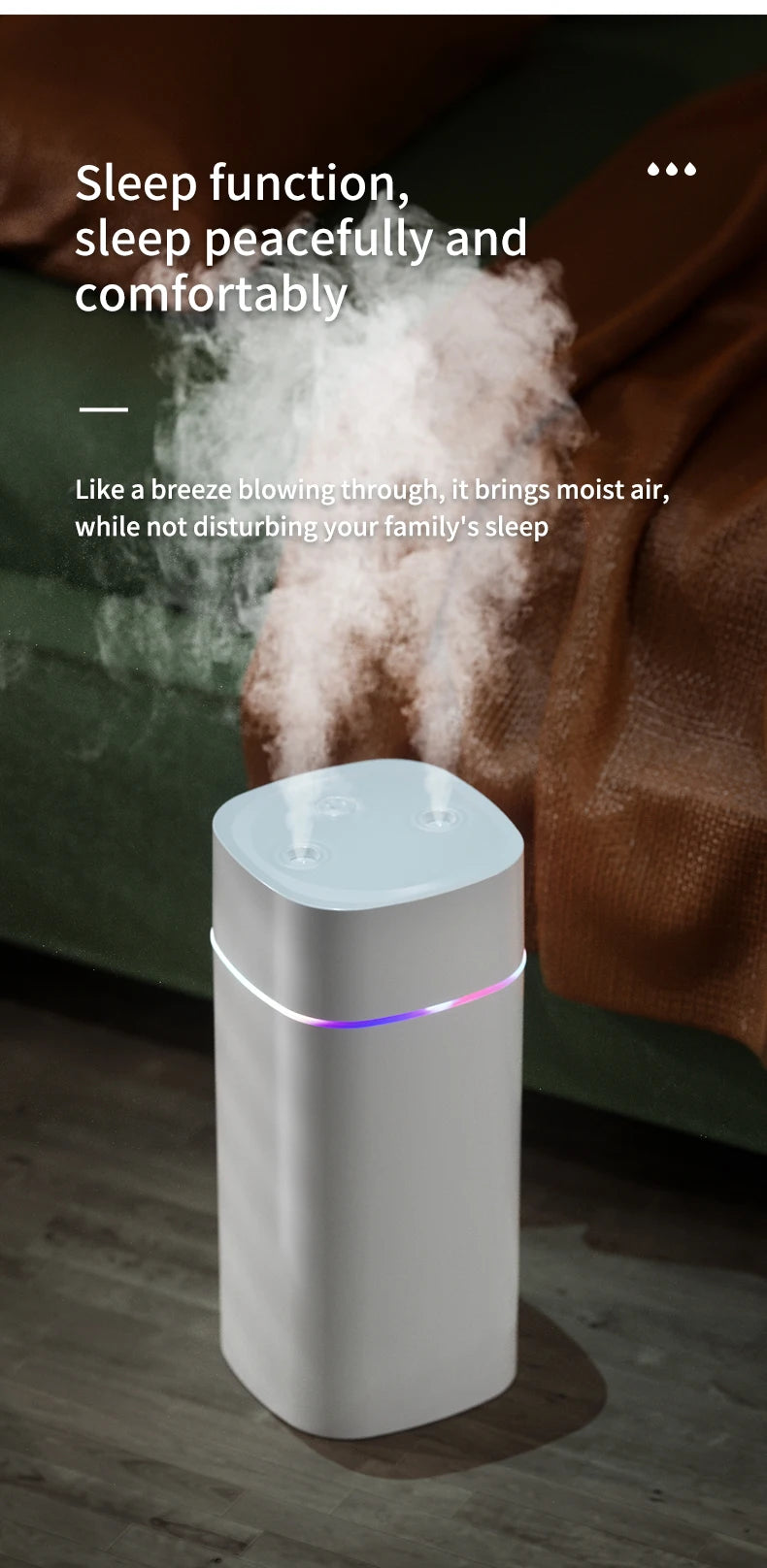 Creative Dual Nozzle Desktop Humidifier – USB, 7 Colour Ambient Light, Aromatherapy