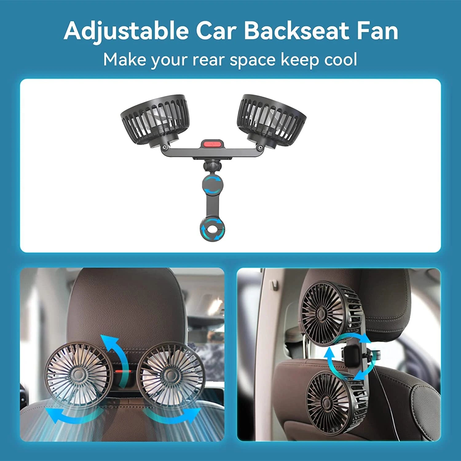 Car Seat Cooling Fan – 360° Dual Head USB