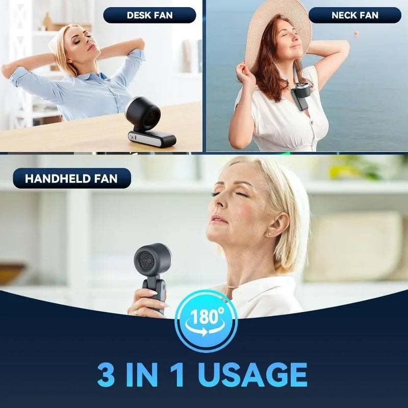 3-in-1 Rechargeable Travel Fan – 5 Speeds, 3600mAh Battery, USB Charging