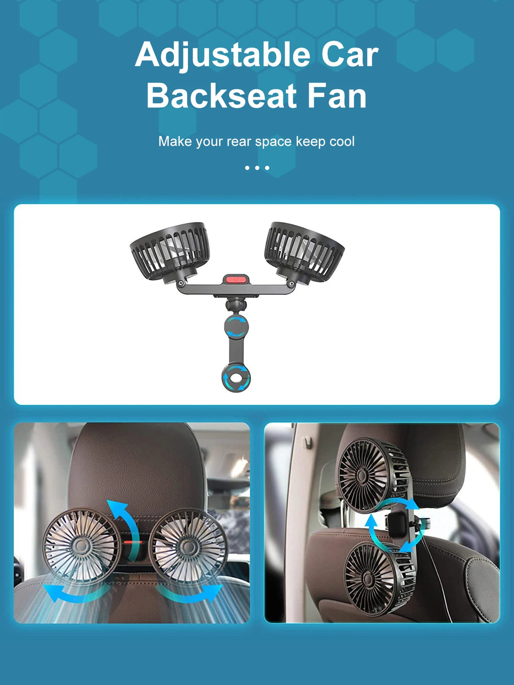 Car Seat Cooling Fan – 360° Dual Head USB