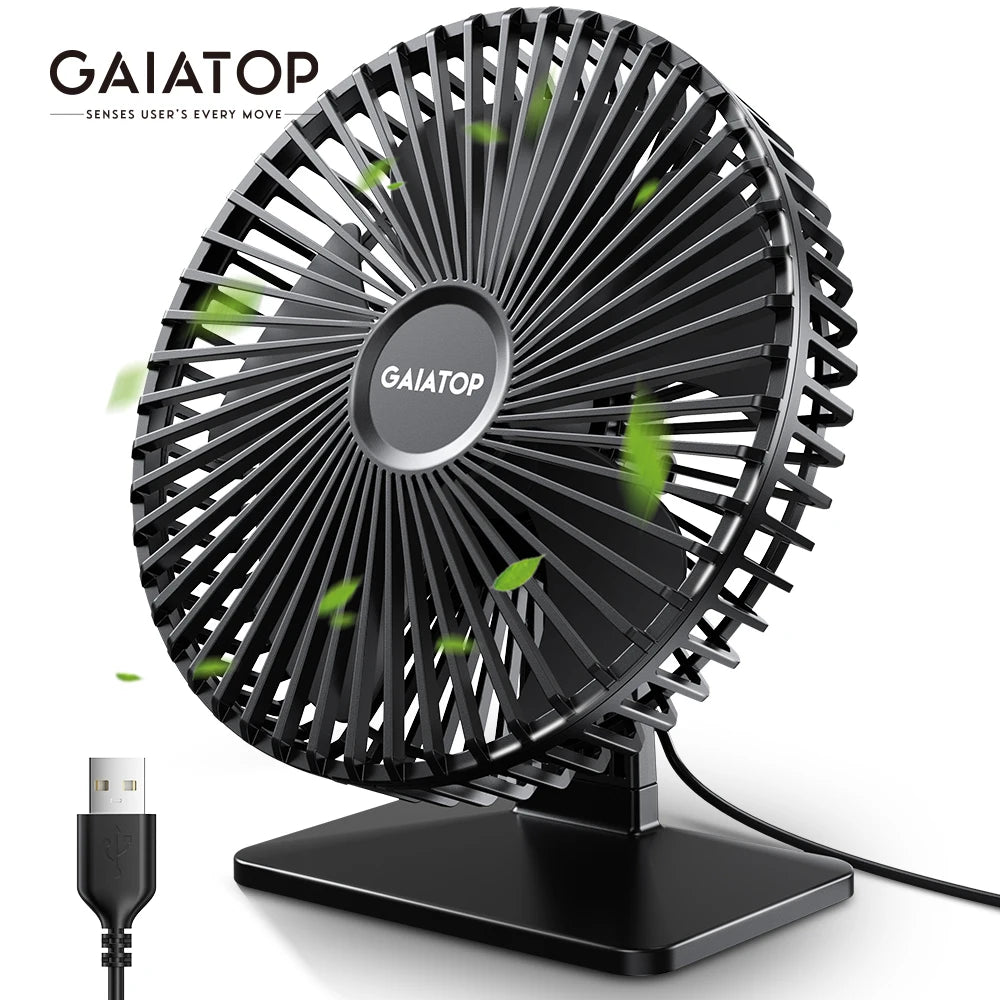 GAIATOP Portable USB Desk Fan – 90° Tilt, 3 Speeds, Ultra Quiet