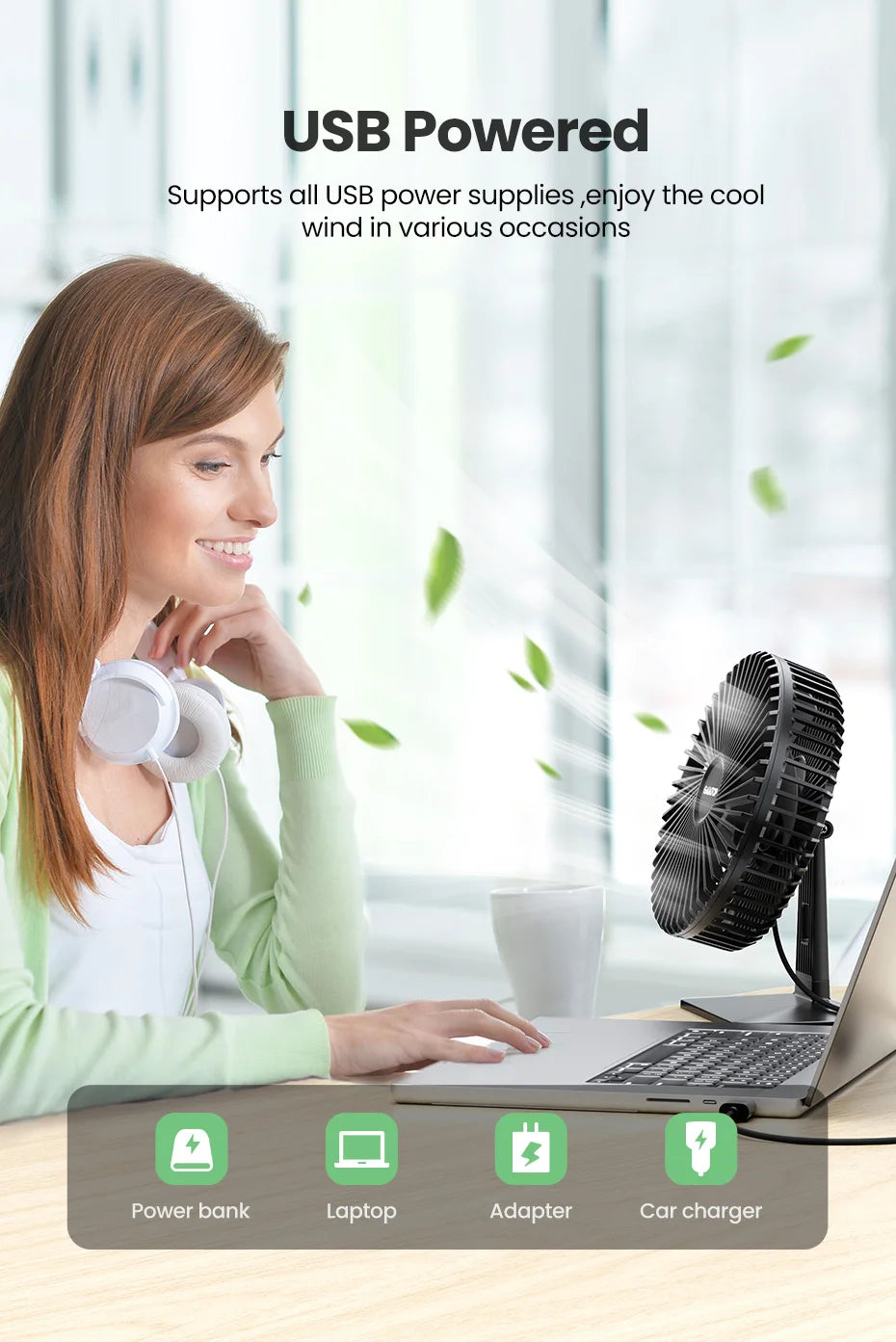 GAIATOP Portable USB Desk Fan – 90° Tilt, 3 Speeds, Ultra Quiet