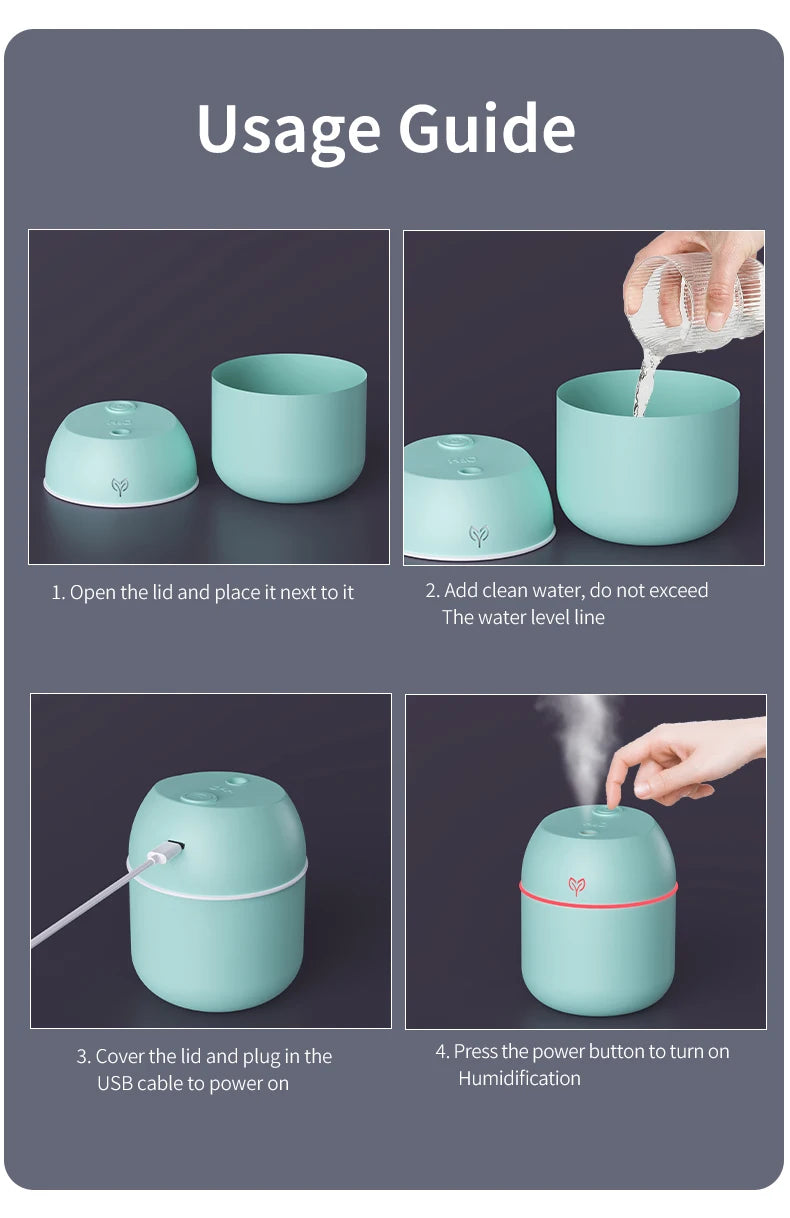 220ml USB Air Humidifier – Big Fog, Smart Desktop, Aromatherapy