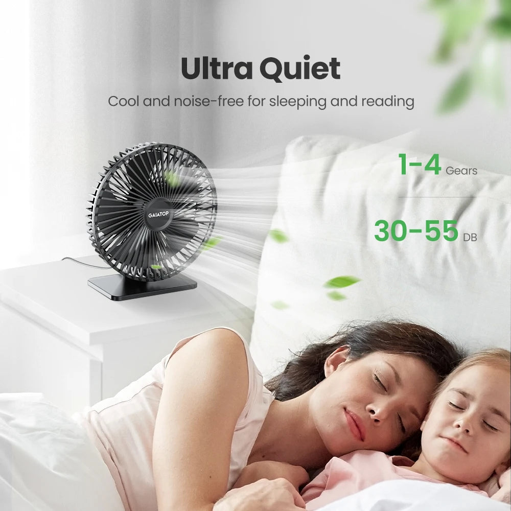 GAIATOP Portable USB Desk Fan – 90° Tilt, 3 Speeds, Ultra Quiet