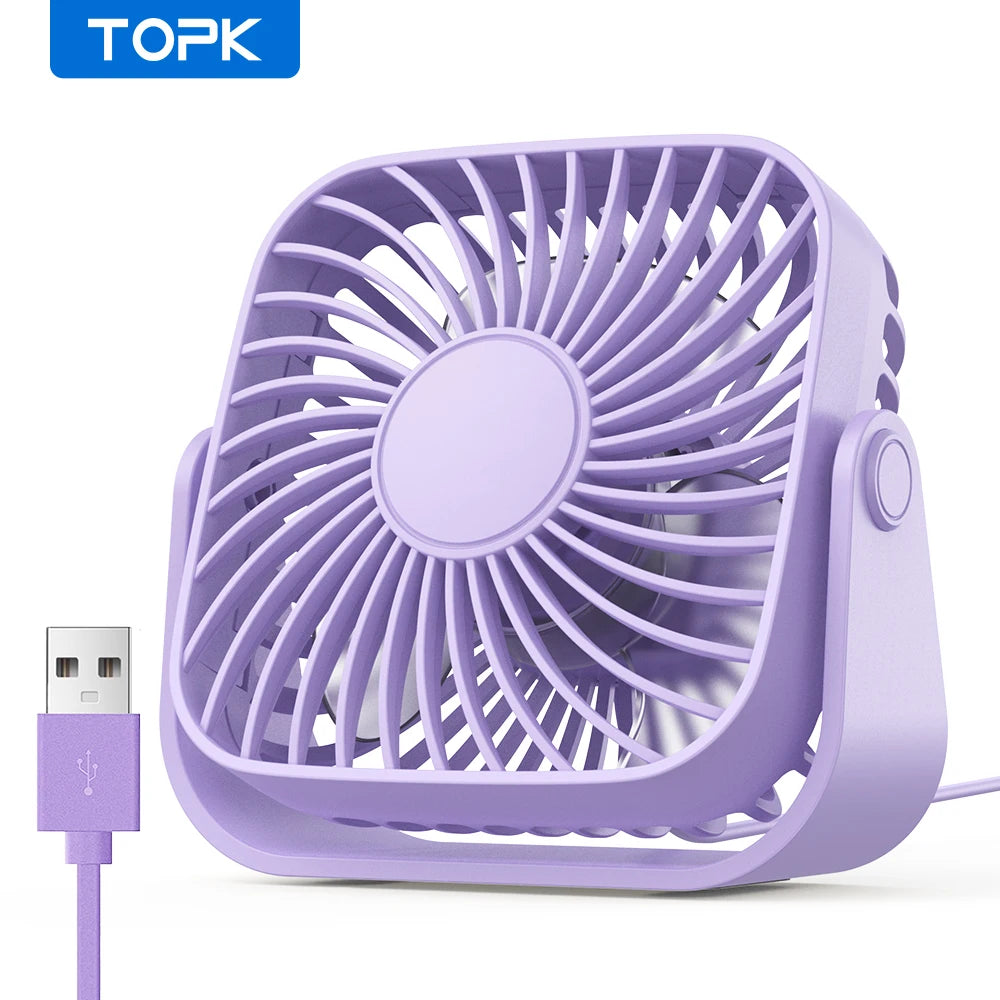 TOPK 4-Inch USB Mini Portable Fan – 3 Speeds, 360° Adjustable, for Camping & Home
